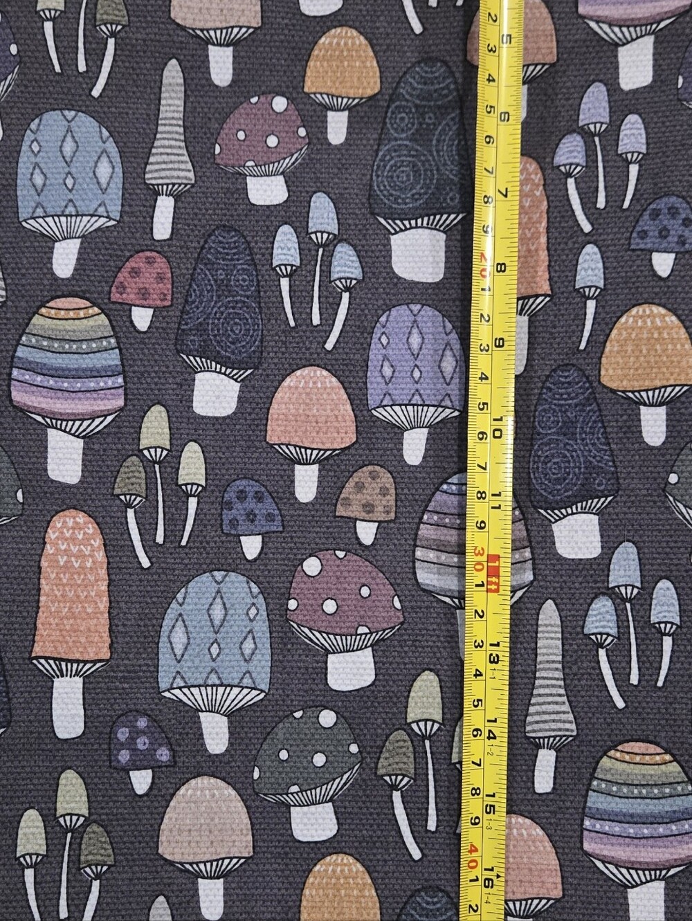 Knit Fabric: Mushrooms On Burlap Texture Cotton Lycra Stretch Fabric 114cmxWOF++